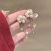 Elegant Silver Needle Pearl Tassel Flower Earrings for Women