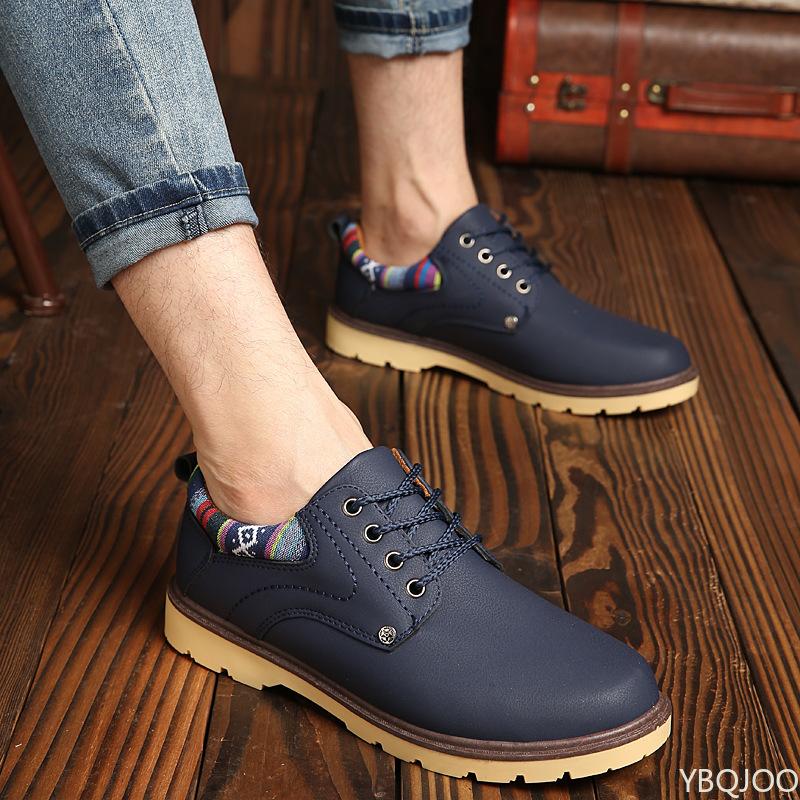 

Новые мужские кеды Британские повседневные кожаные туфли Модная удобная рабочая обувь Легкие мужские кроссовки Homme 44 синий