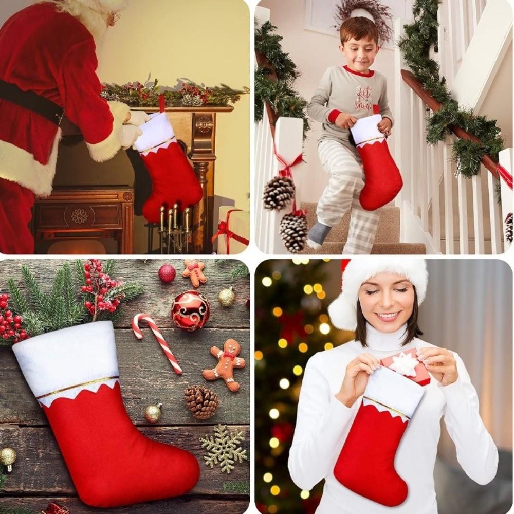 Red Felt Christmas Stockings Golden Trim Gift Candy Bag New Festive Ornament Christmas Party