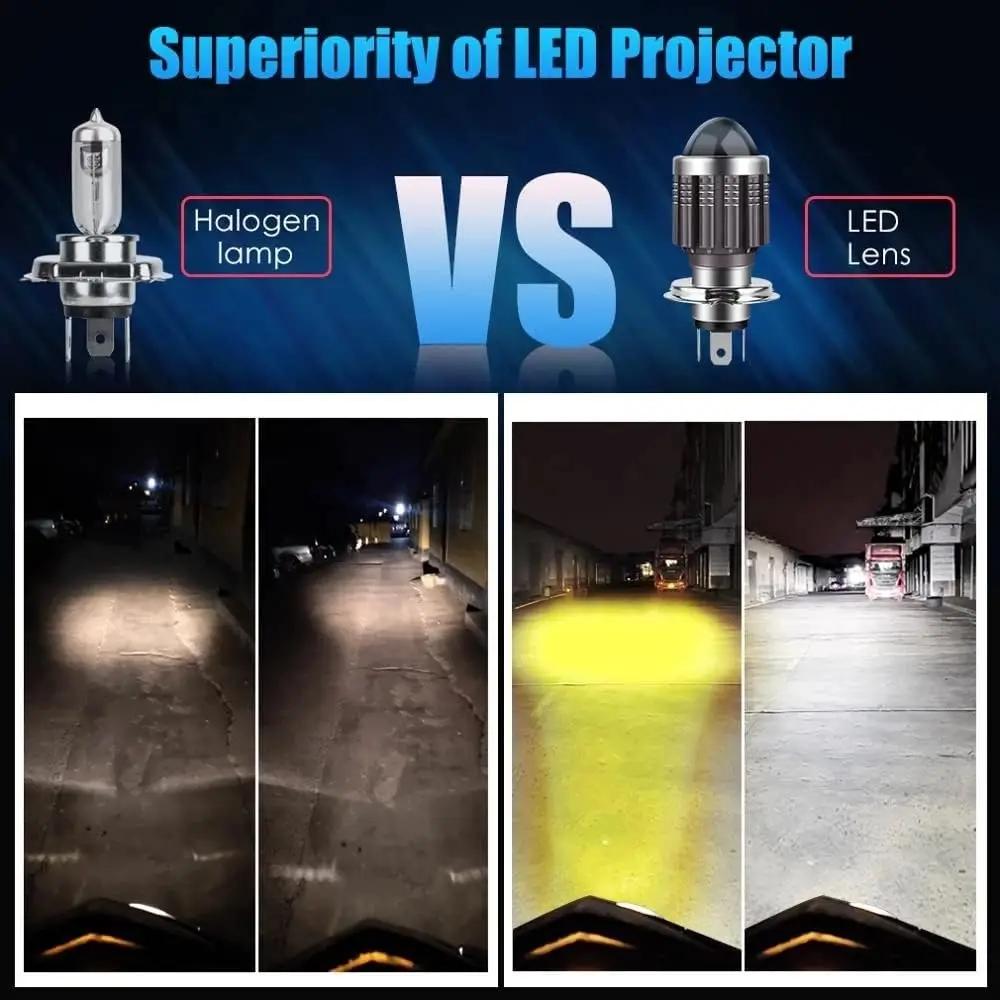 1 Stück H4 LED Motorrad Scheinwerferlampe 6000LM Fern-/Abblendlicht, CSP-Linse, 3000K/6000K (Gelb weiss), 12-80V