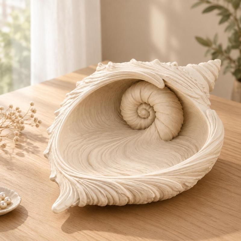 Conch Shape Jewelry Tray Trinkets Dish Trinkets Plate with Raised Ridges and Rolled Folds for Jewelry, Hair Accessories, Dresser Storage, or Bedroom
