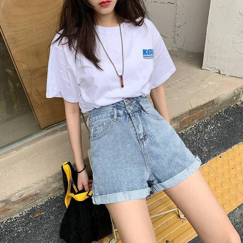 Comfortable Skinny Fashionable and Versatile Shorts Female Summer Thin Section A Word Pants Loose Super High Waist Black Jeans Rolled Wide Leg Pants