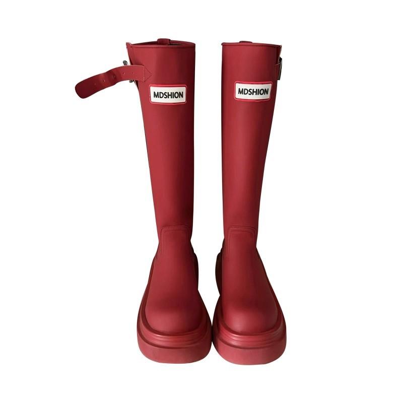 Non-slip tall red rain boots 2025 new outdoor camping rain shoes thick sole but knee boots knight boots women