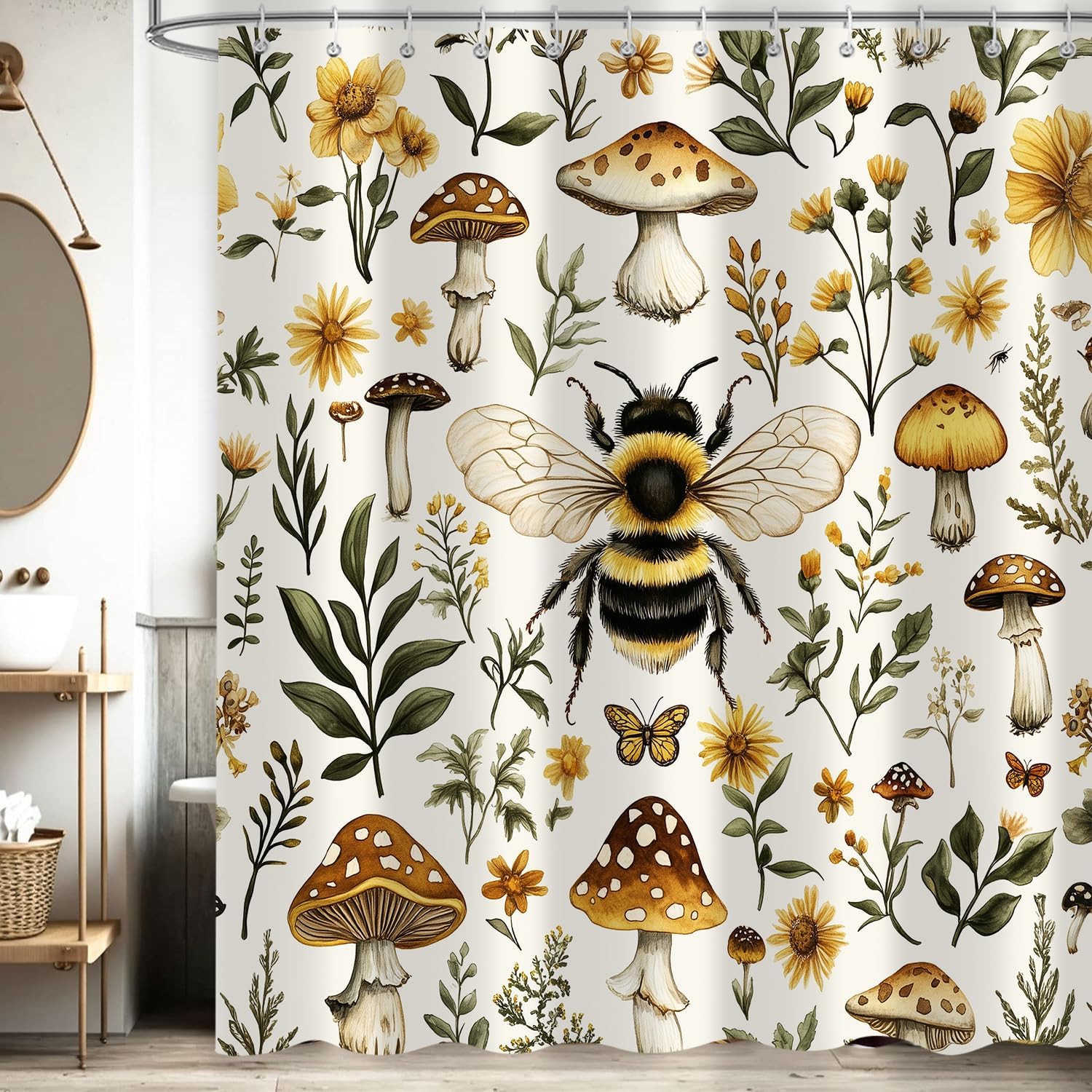 

Cute Bee Shower Curtain For Bathroom, Yellow Bee Geometric Honeycomb Kids Boys Girls Cartoon Bath Curtains, Polyester Fabric W60H190(CM)-1 Pcs