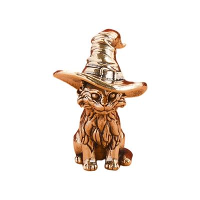 Handgefertigte Hexenkatzen Messingstatue Vintage Antike Kätzchenfigur Miniatur Schreibtischdekorationen Skulptur Ornament