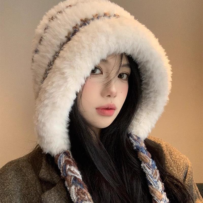 Big Head Circumference Plush Face Small Ear Protector Wool Hat Autumn and Winter Warm and Cold-proof Lei Feng Hat Versatile Knitted Hat