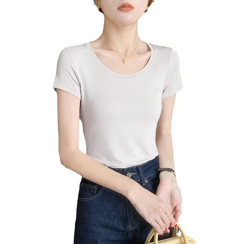 Women's Summer Modal Slim Fit Plus Size Black Short Sleeve T-Shirt