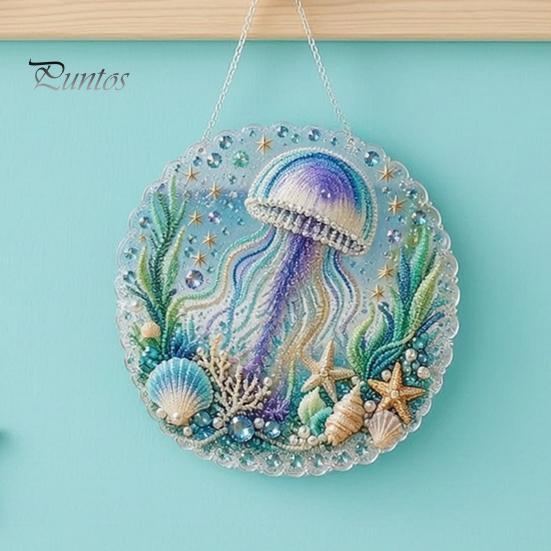 Beach Style Home Decor Coastal Faux Pearl Painting Kit, Ocean Theme Art DIY Sparkling Gemstone Crafting Sea Animal Ornament Craft Kit for Adults