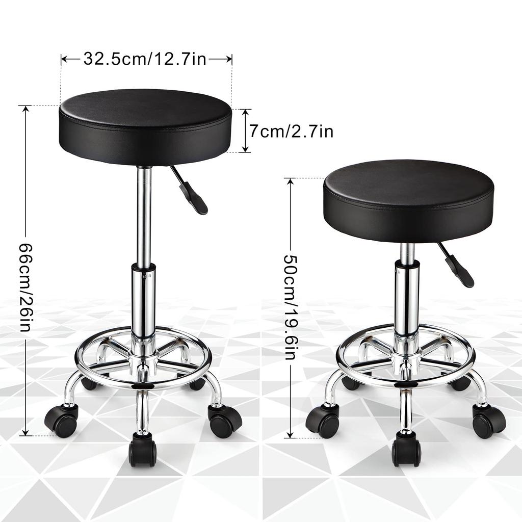 FNZIR Adjustable Rolling Stool with Round Rolling Stool for Spa Salon Massage Office Stool Chair Casters, (Black)