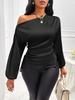 European and American new women's satin shirt, spring and summer asymmetrical long-sleeved diagonal collar shirt top