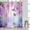Forest Butterfly Shower Curtains Flowers Green Plants Butterflies Nature Waterfall Bath Curtain Fabric Bathroom Decor with Hooks