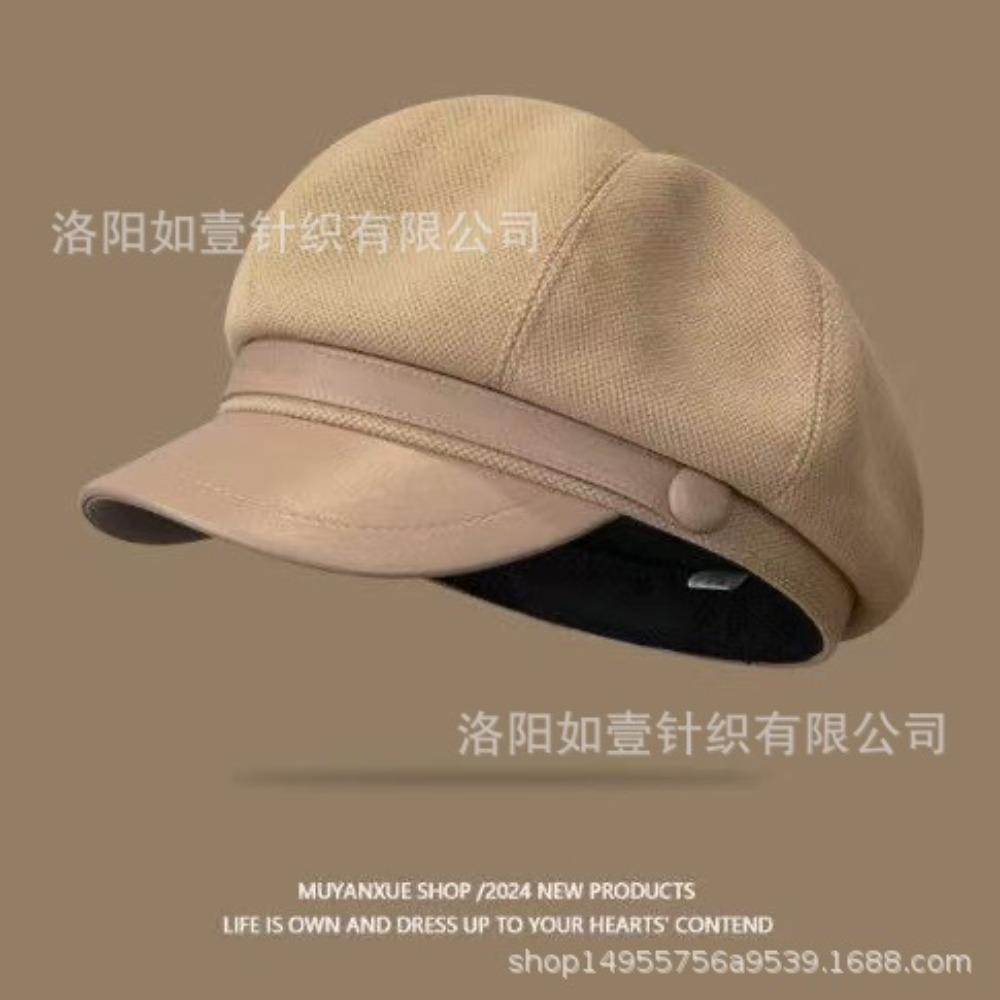 **Women Newsboy Beret Cap Solid Korean British Vintage Visor Face Slimming Hat**