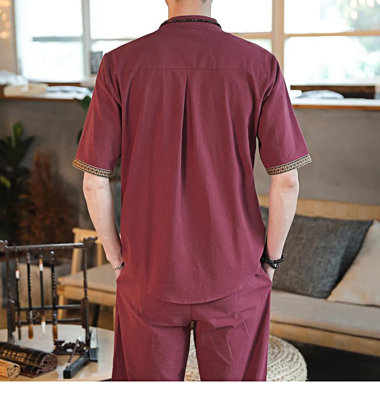 Mens Linen Sets Summer Men Streetwear Jogger Shirts+Long Pants Male Chinese Style 2 Pieces Hanfu Tracksuit Tang Suit