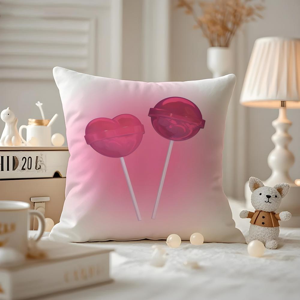 Süße rosa Süßigkeiten Kissenbezug Milbenabweisend Kissenbezug Unsichtbarer Reißverschluss seidiger kurzer Plüsch Sofakissenbezug