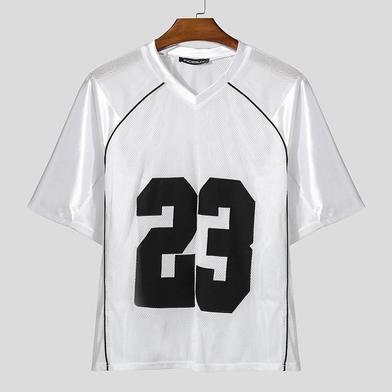 

INCERUN Men Summer O Neck Short Sleeve Letter Print Mesh Sheer T-Shirts Sports Tops 3XL белый