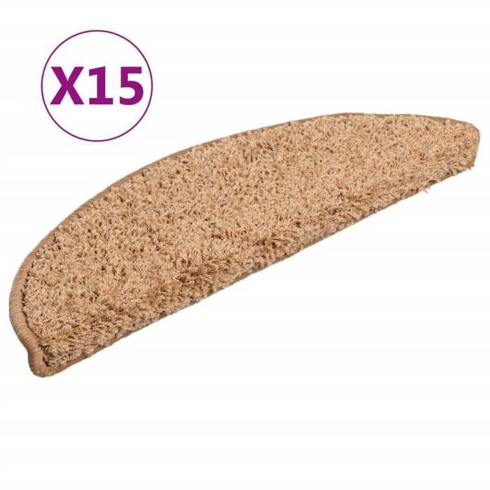 VidaXL Tapis d'escalier 15 pièces 56 x 17 x 3 cm Beige Demi-rond 133894