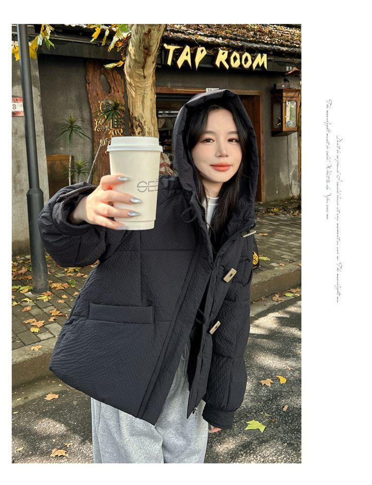 Damen Kurze Kapuzen-Winddichte Verdickte Warme Winterjacke mit Raglanärmeln