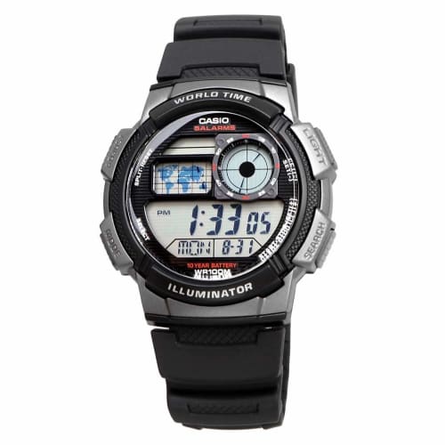Casio AE-1000W-1BV World Time Digital Men's Watch, Black/Gray Metallic, Overseas Model