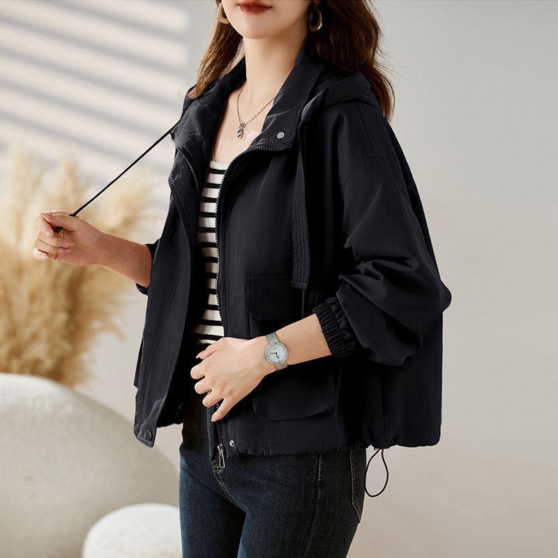 Einfarbige Strickjacke Windjacke Damen Kurz Mode Locker Western-Stil Lässiges Kapuzenoberteil