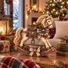 Accenti Decorativi Retrò per Scaffale Ornamenti Cavalluccio a Dondolo di Natale con Pigne Bacche Decorazione Statuetta in Resina per Tavolo Festivo, Vintage