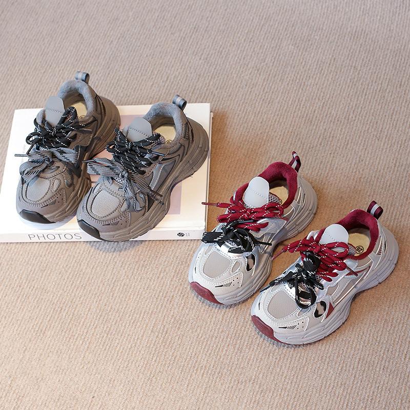 Girls velvet dad shoes autumn and winter new girls versatile silver platform shoes boys lightweight sneakers