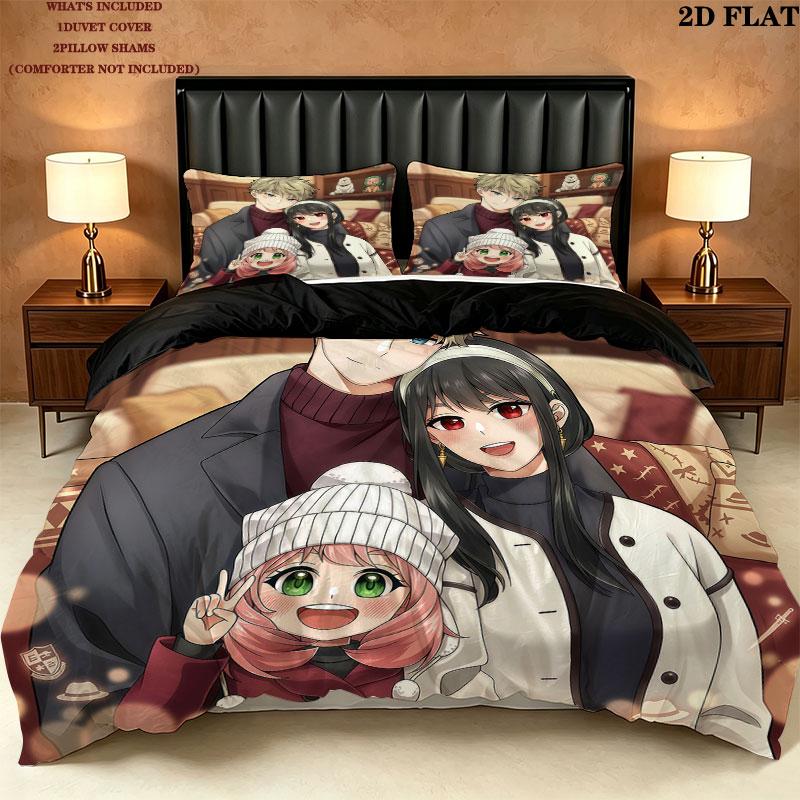 Spy Family Pattern Bedding Quilt Set Quilt Cover Pillowcase Home Birthday Gift(1 * duvet cover + 2 * pillowcase, without core)