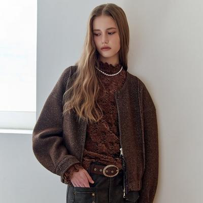 Glitter Round Neck Knit Blouson Jacket Ze11qd024na
