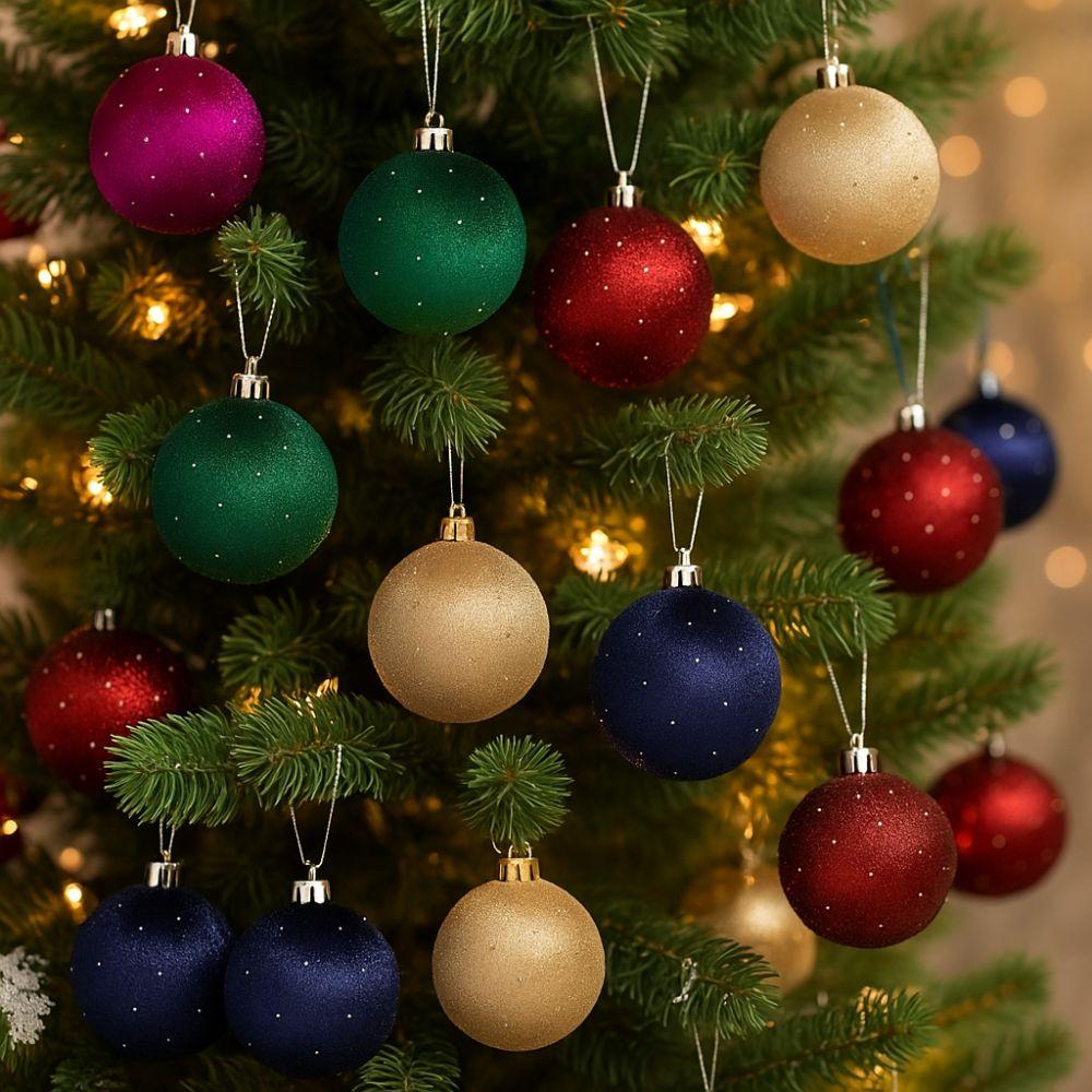 9pcs/set 8cm Velvet Christmas Balls Glitter Xmas Tree Pendant Merry Christmas Decor