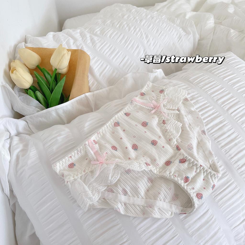 Women's Spring and Autumn Cartoon Fruit Print Lace Edge Low Rise Panties