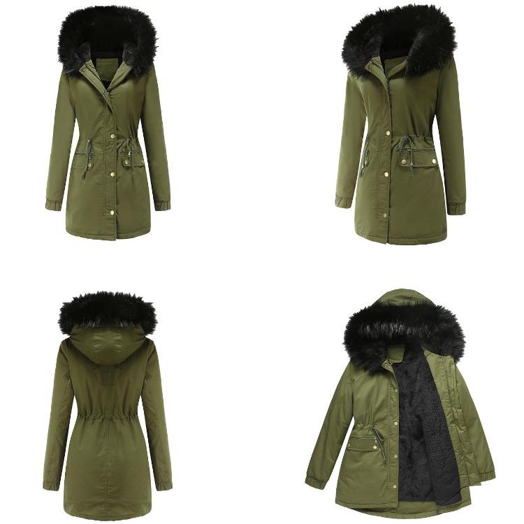 Women Warm Hooded Long Winter Parka Coat Fleece Lined Padded Thickened Military Puffer Jacket Faux Fur Overcoat Casual Fashion Outerwear New