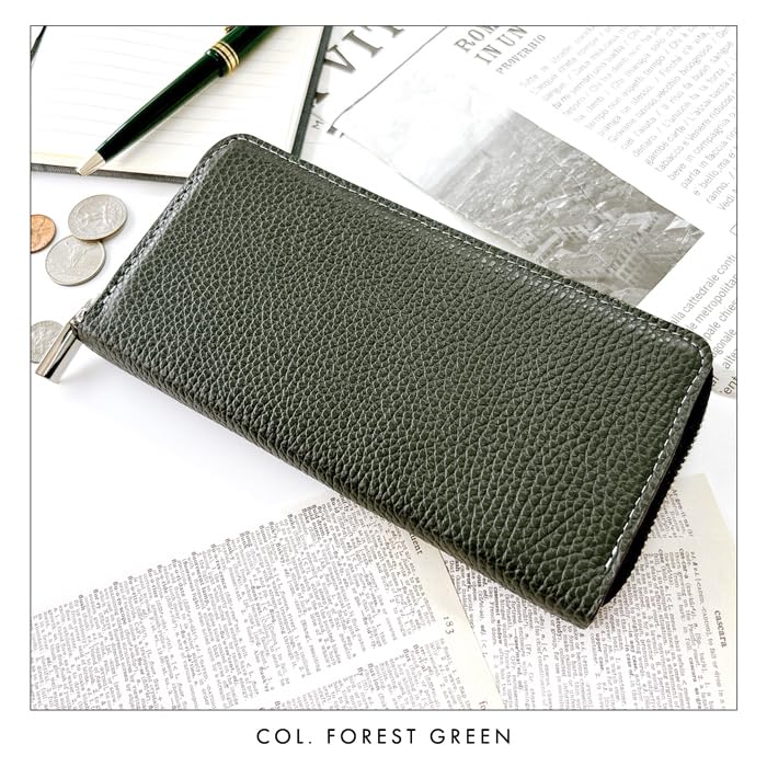 Basic Dandy Embossed Long Wallet for Men and Women, Genuine Leather, Round Zipper, Coin Purse, Card Slots, Long Wallet, Leather Round Wallet, Navy