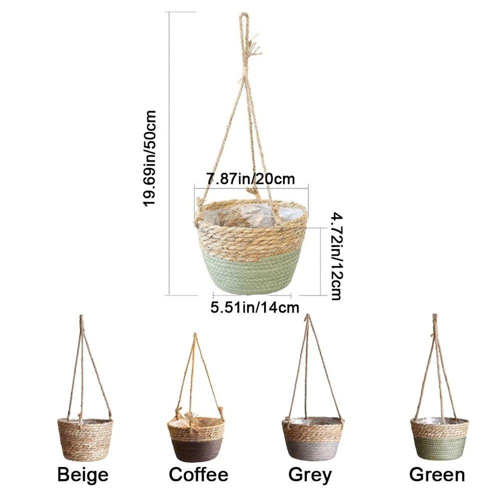 Durable Handwoven Straw Hanging Basket Decorative Waterproof Woven Flower Basket Handmade Plant Storage Basket Garden