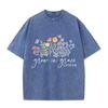 Retro Christian Faith T Shirt Grow In Grace Floral Washed Casual Short Sleeve