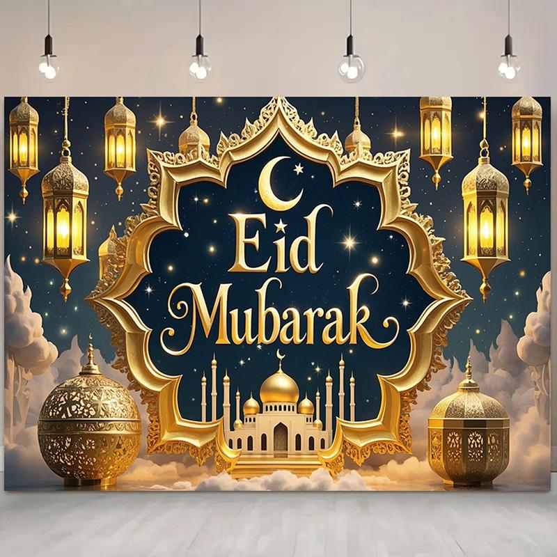 Golden Mosques and Lanterns Backdrop,Creating Festive Atmosphere,for Event Decor,Studio Photography,Event Supplies