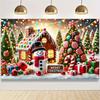 Festive Gingerbread House Christmas Scene Banner with Snowman and Candy Decorations