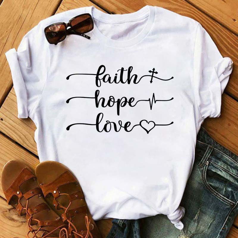 Maycaur Fashion Women T-shirt Christian Tops Harajuku Love Graphic Printed Tees Female T Shirts Casual Tees Tops Camisetas Mujer