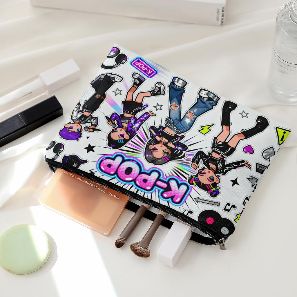 K-POP Themed Makeup Toiletry Organizer Bag Double Sided Idol Characters Travel Home Storage for Cosmetics Skincare Jewelry Gift