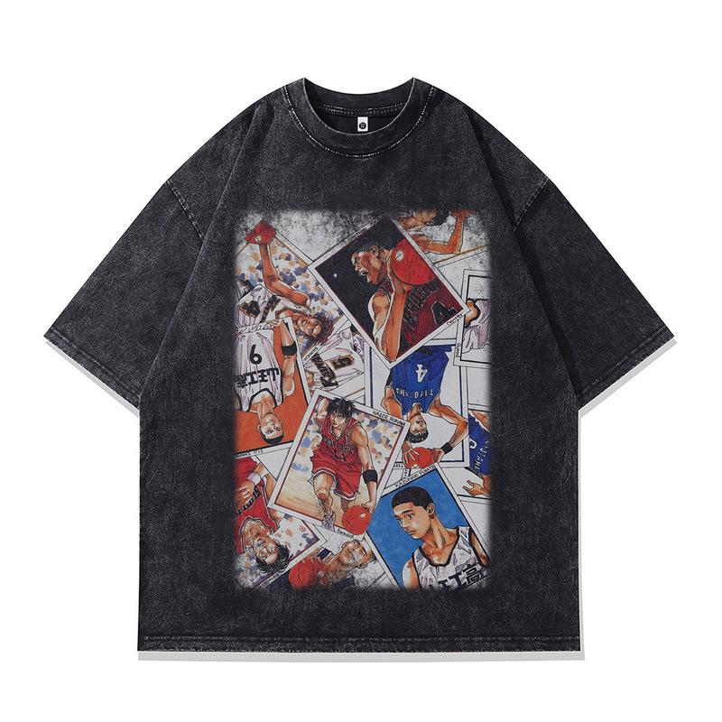 Gewaschenes Retro-Kurzarm-T-Shirt Amerikanischer Street-Trend Marke Animation Direktdruck Lockerer Unterzieher Herren