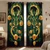 Set Of 2 Cartoon Green Dragon Animal Print Perforated Curtains Available Multiple Sizes Living Room Insulation Decoration Curtain Darkening For