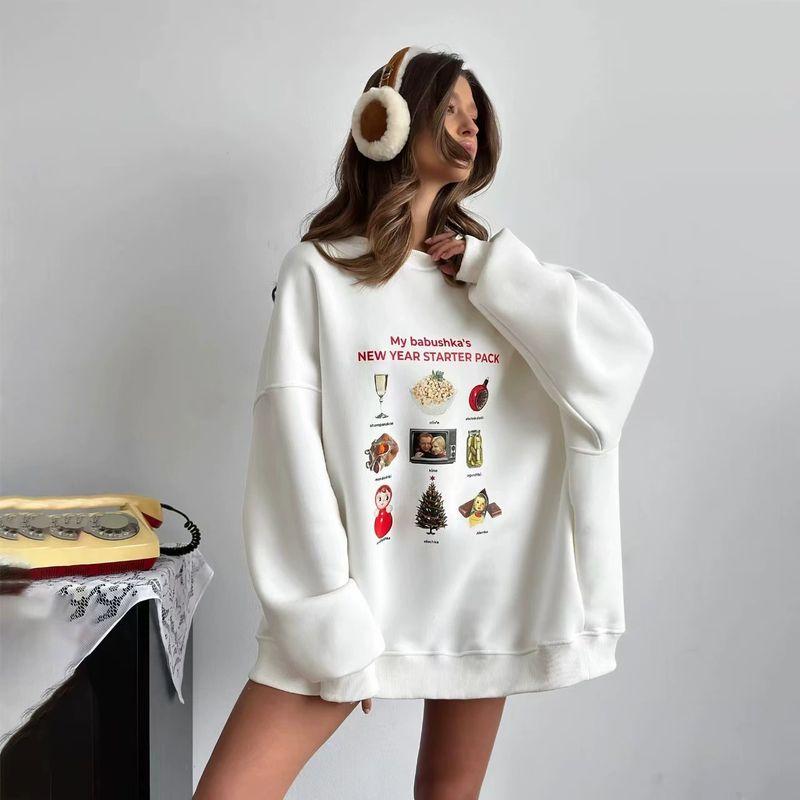 Fashion Style New Fashion Casual Loose Long Sleeves round Neck Sweet Printed Sweatshirt Loose Printed Top