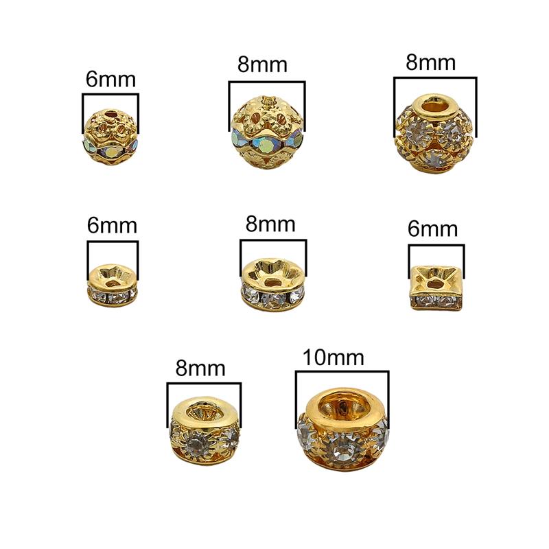 Crystal Rhinestone Metal Space Beads Loose Spacer Beads for Earring Bracelet NecklaceKeychain DIY Jewelry Findings Making Accessories