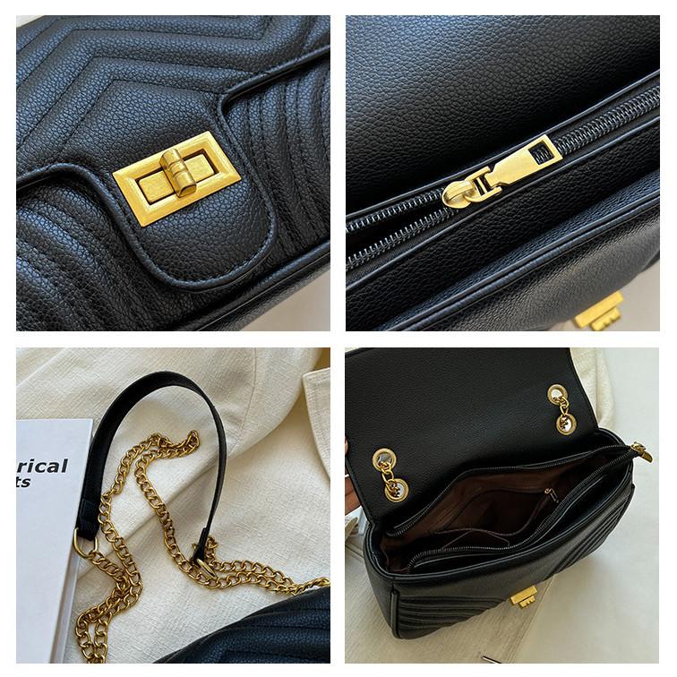 Ielgy Korean Version Chain Black Female Bag Fashionable All-Match Commuter Shoulder Messenger Bag