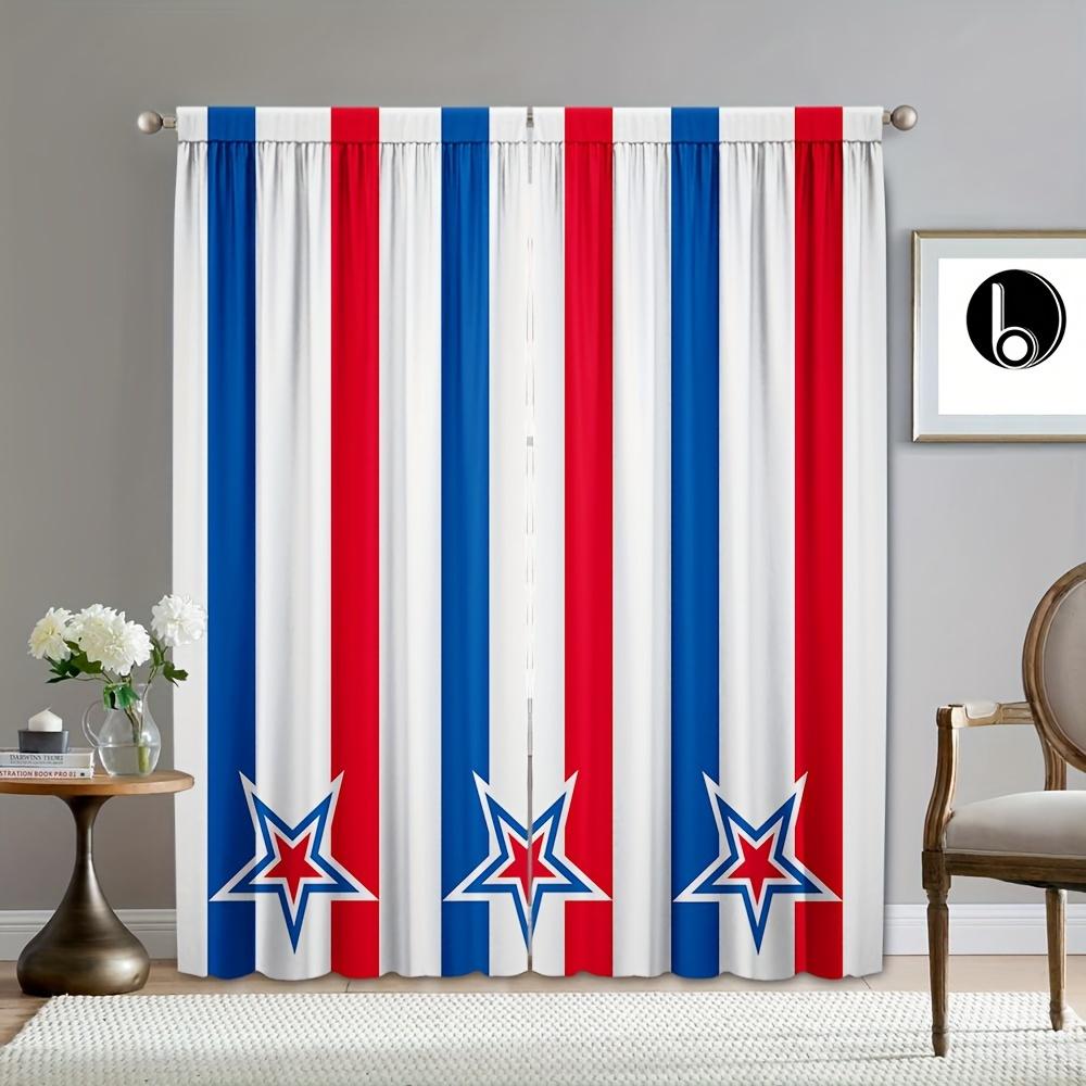 Red White Blue Striped Curtains Set of 2 Eyelet Polyester Light Filtering for Living Room Bedroom Decor