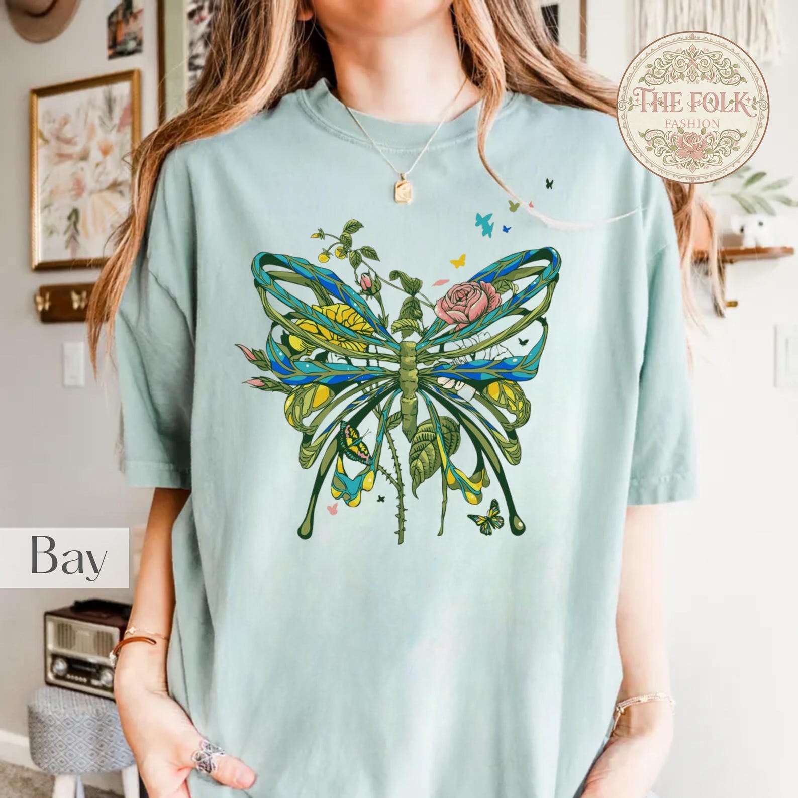 Botanical Butterfly Shirt, Cottagecore Aesthetic Flower Tee, Vintage Floral Butterfly T-Shirt, Nature Lover Gift, Boho Wildflower Garden Tee M