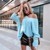 New Loose Batwing Sweater Candy Color V-Neck Off-Shoulder Knit Pullover Casual Women's Sweater