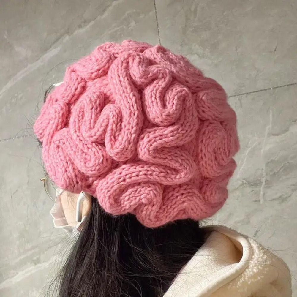 Warm Knitted Brain Hat Playful Funny Brain Beanie Stretchy Brain Pullover Cap  Outdoor