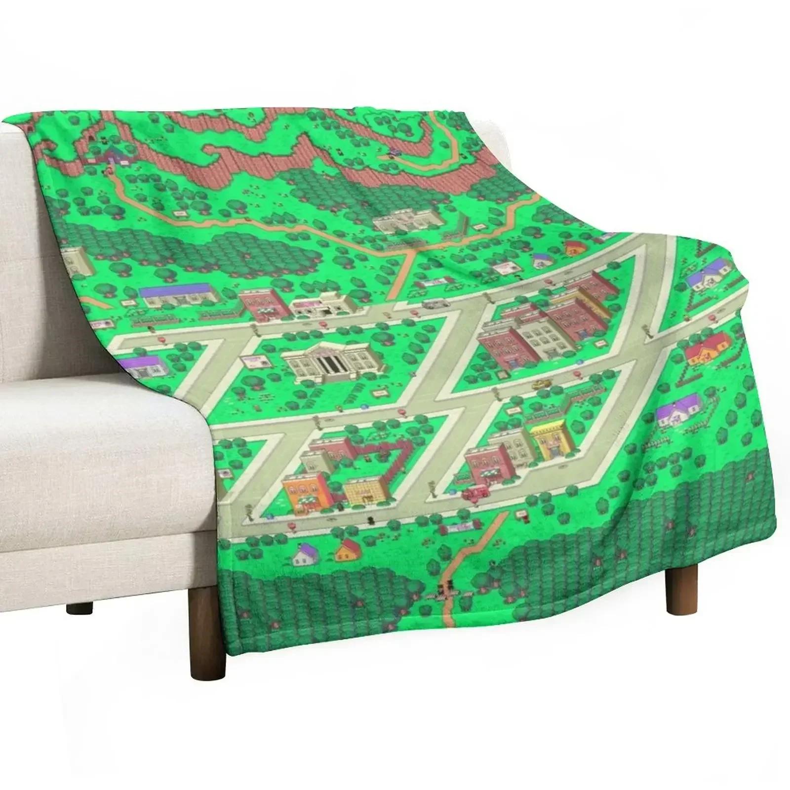 Earthbound Onett Map Throw Blanket Fade Resistant Durable Throw Blanket 75X95CM