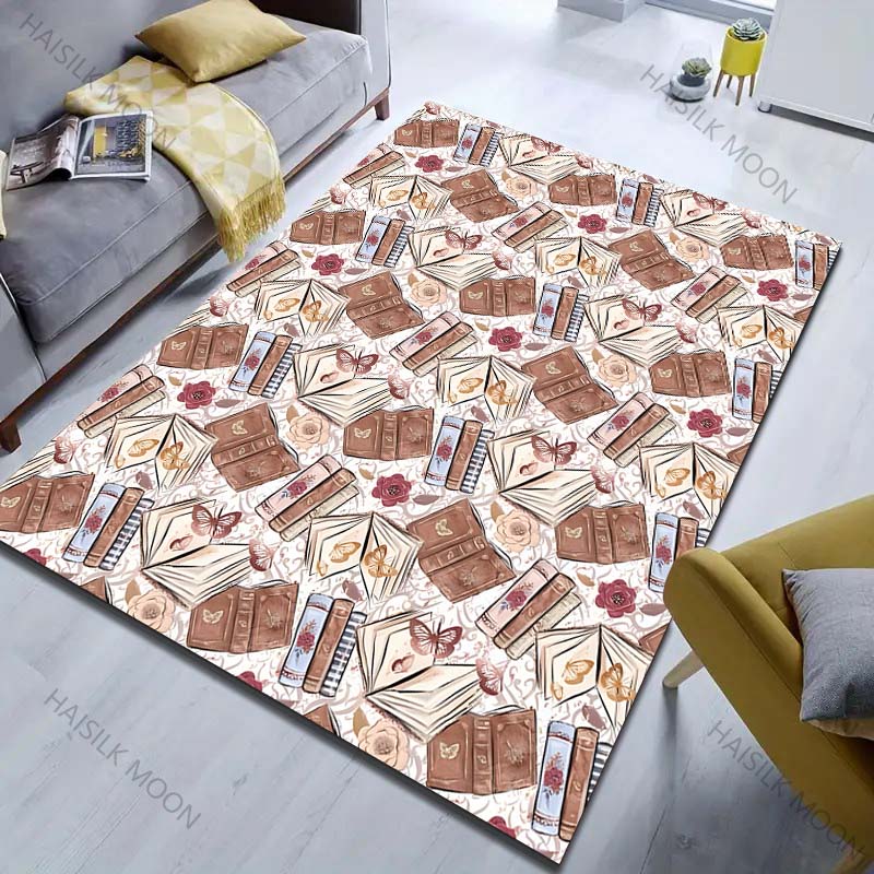 Multiple sizes Books Flowers Butterflies Illustration Carpet for Living Room Bedroom Sofa Home Decor Rus Non-slip Floor Mat
