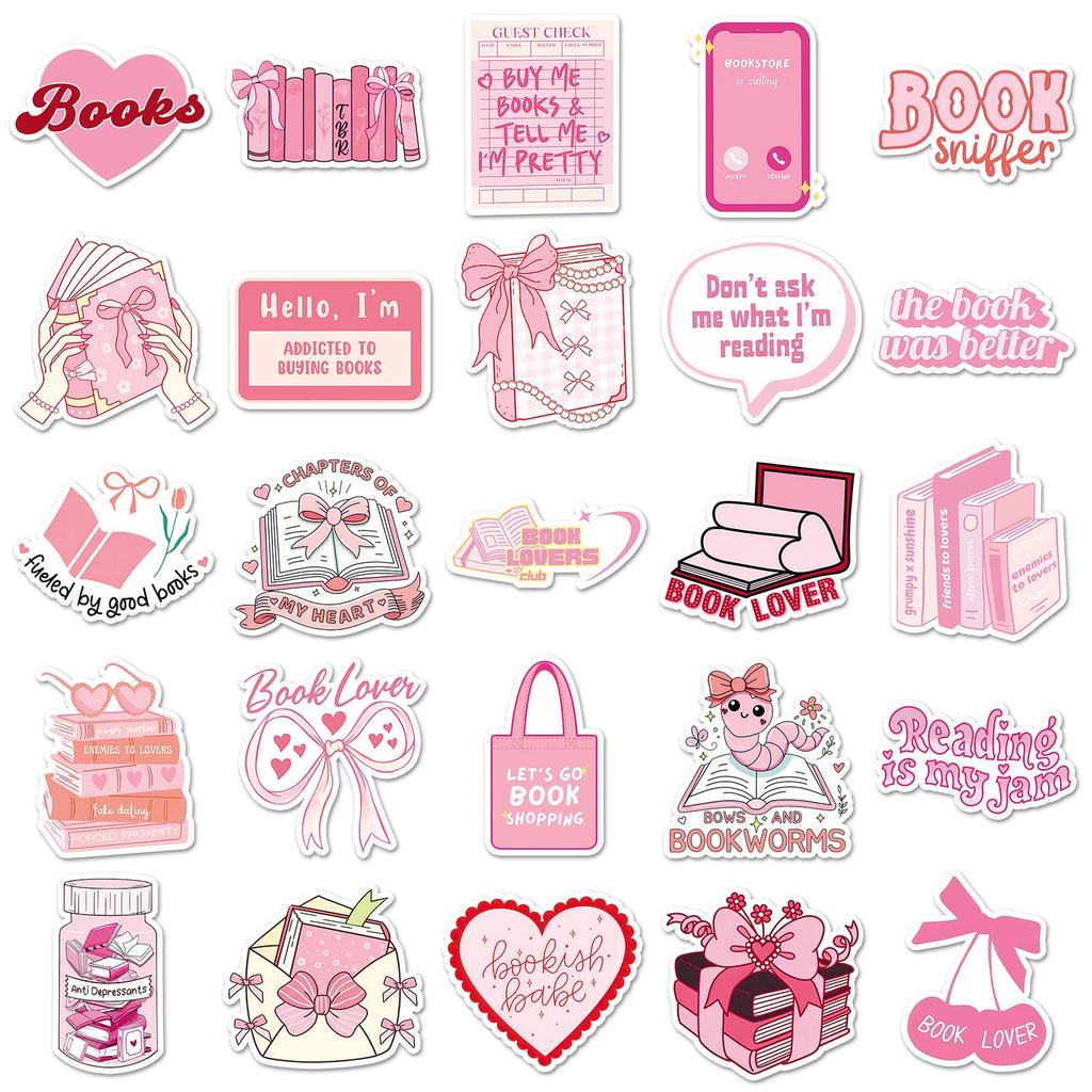 50 Pink Girly Cartoon Stickers for Books, Suitcases, and Diaries