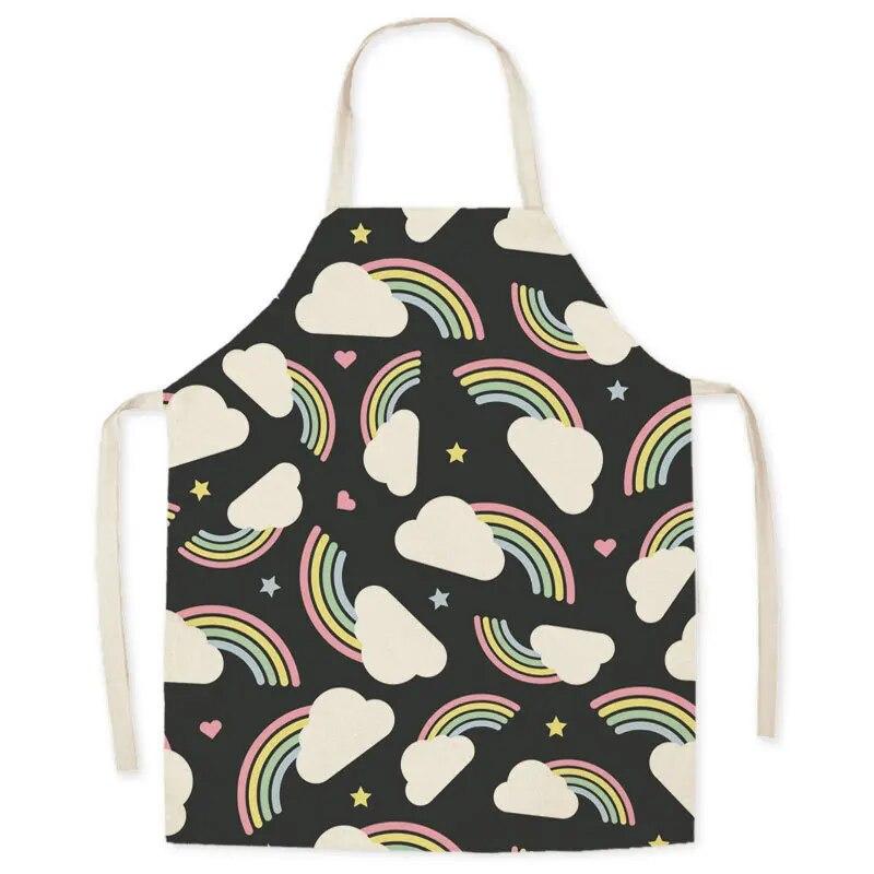 Ölfestschürze Eltern-Kind Küche Ärmellos Halfterschürze Küchenleinen Cartoon Wolke Regenbogen Schürze